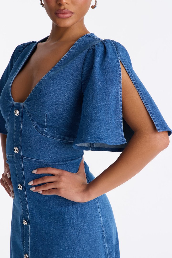 Aliza Denim Midi Dress - Medium Wash