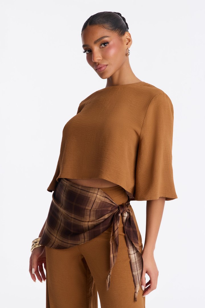Melanie 3 Piece Scarf Pant Set - Mocha