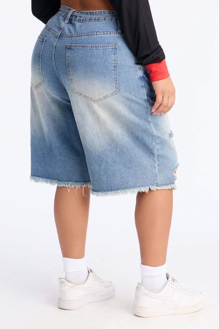 Ludlow Drawstring Ripped Denim Jorts - Vintage Wash