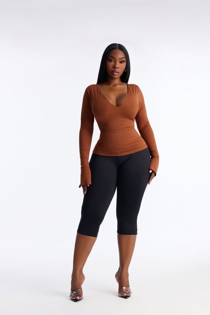 Second Skin Deep U Neck Long Sleeve Top - Mocha