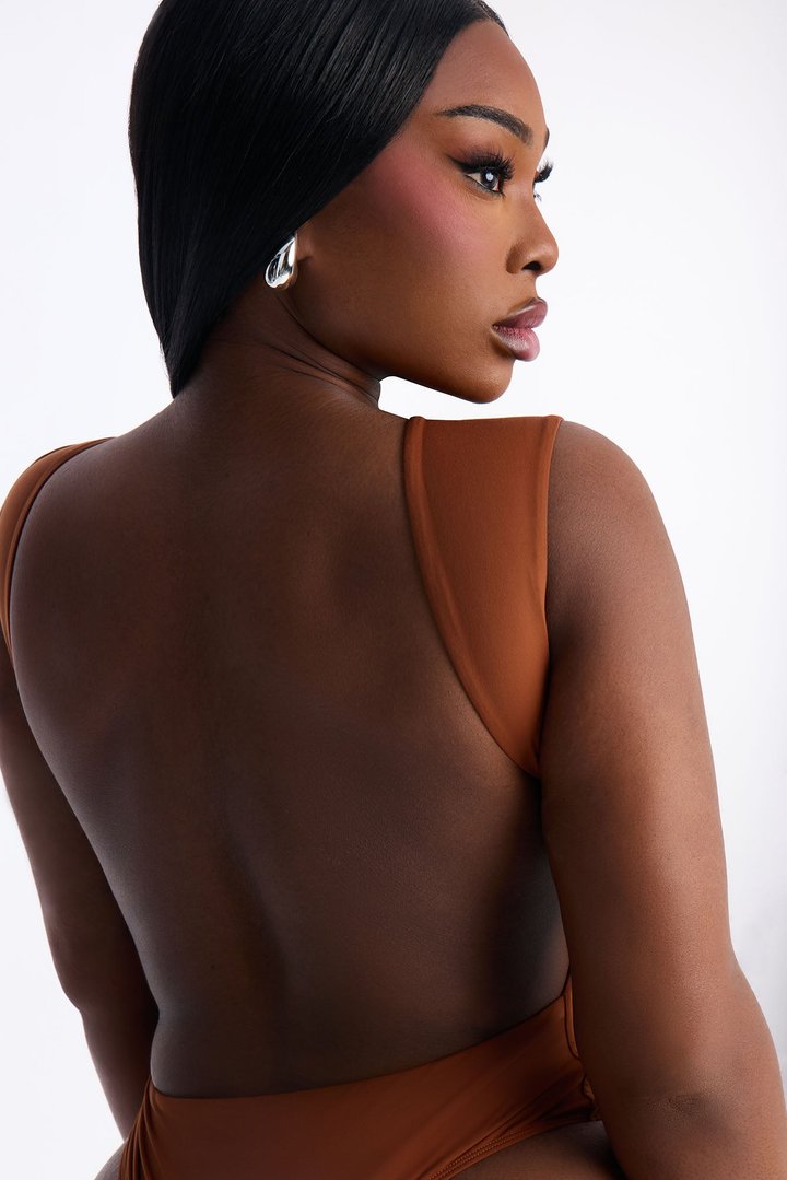 Second Skin Double Lined Backless Bodysuit - Mocha