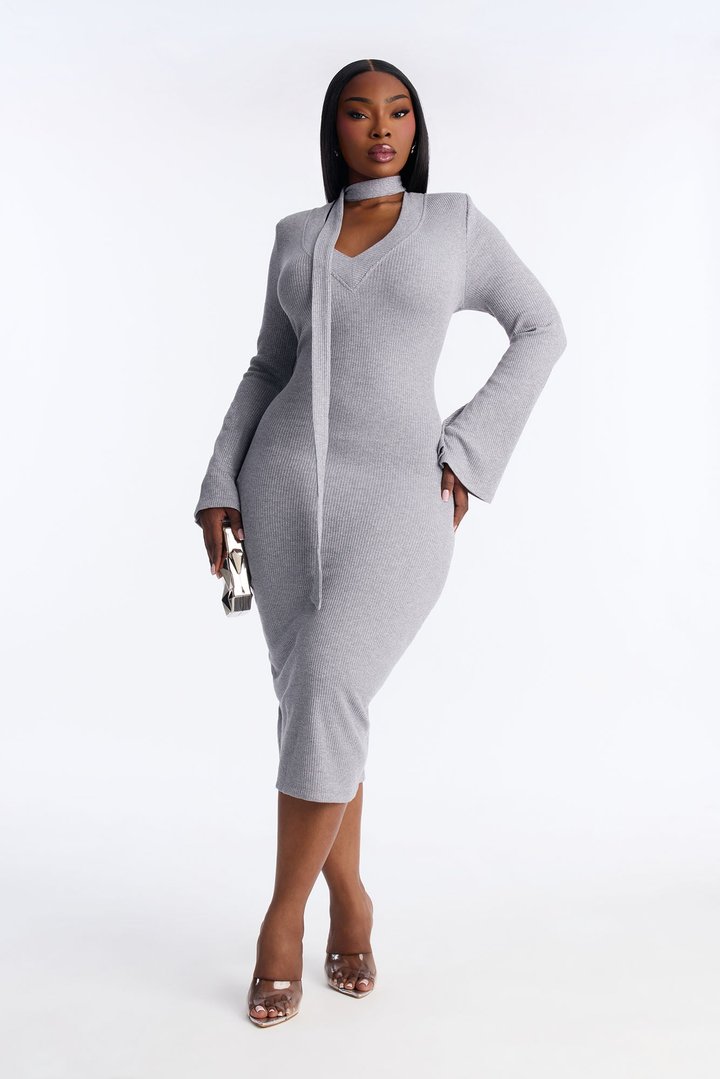 Camila Metallic Sweater Midi Dress - Grey