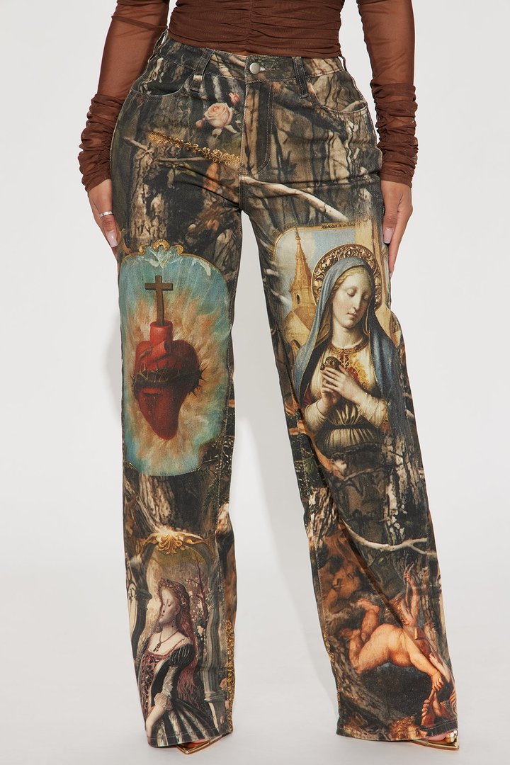 Showing My Devotion Camo Printed Baggy Jeans - Taupe/combo
