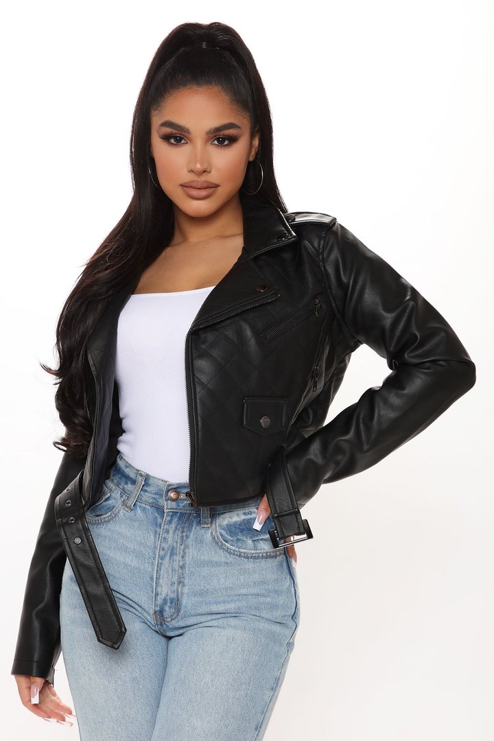 Not A Quilter Faux Leather Jacket - Black