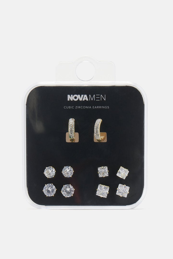 Iced Hoop 5 Piece Earring Set - Gold