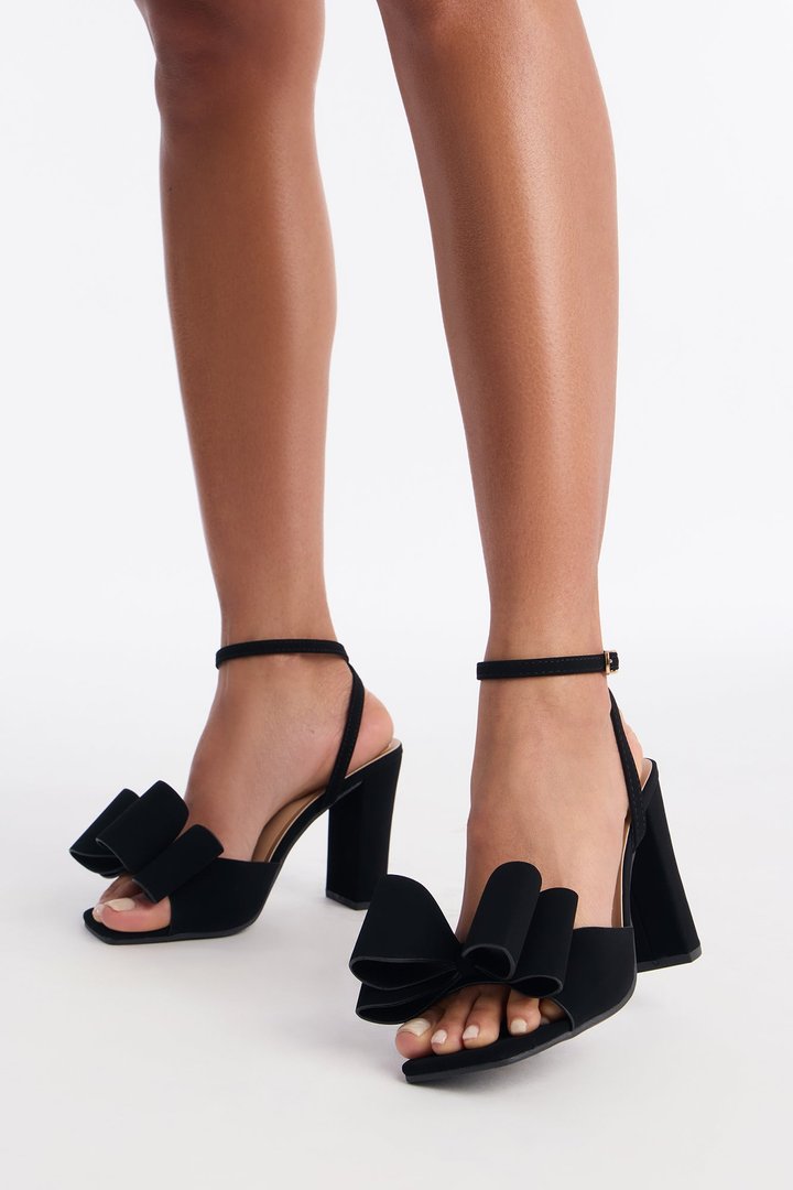 Maude Bow Ankle Strap Heels - Black