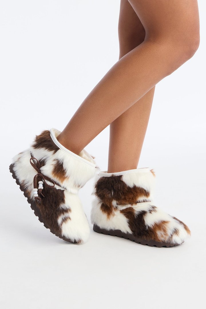 Buck Faux Fur Booties - Brown/combo