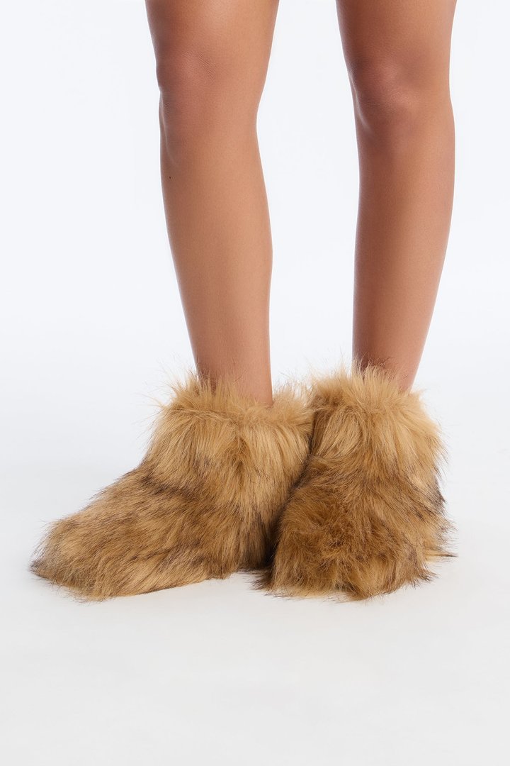 Northern Faux Fur Booties - Brown/combo
