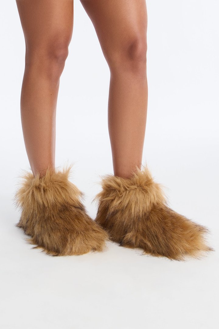 Northern Faux Fur Booties - Brown/combo