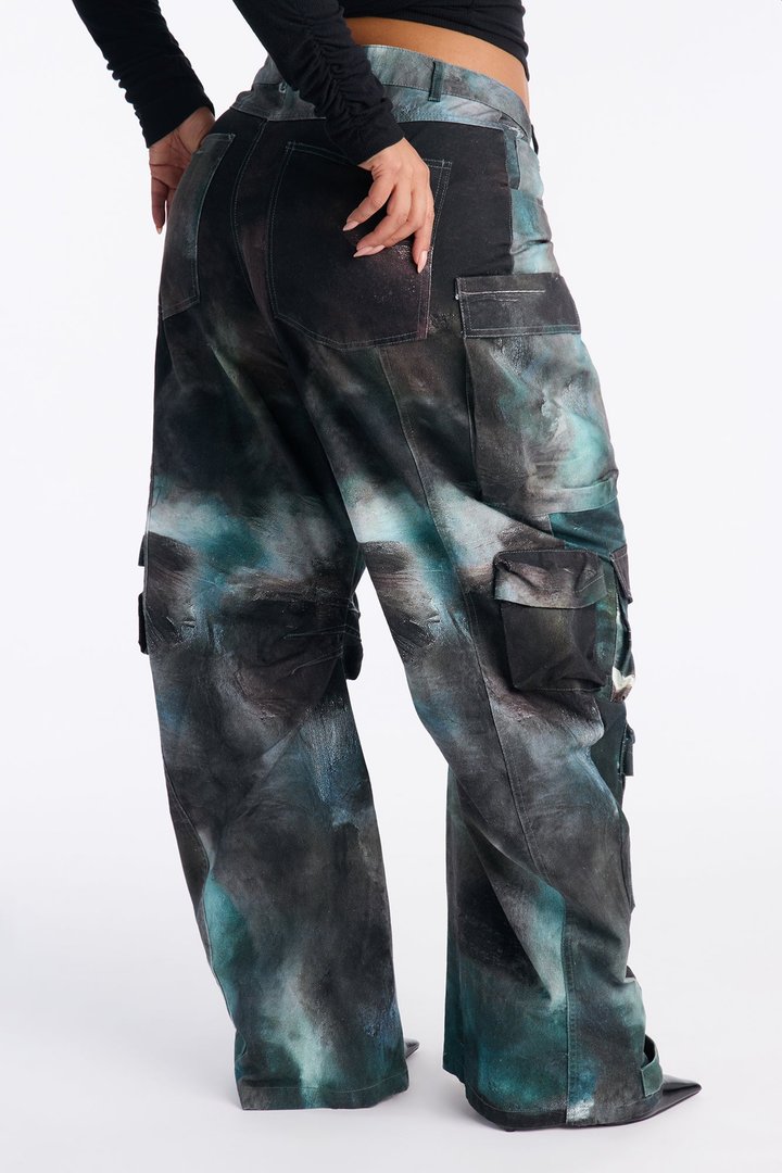 Alba Cargo Wide Leg Low Rise Pant 32″ - Green/combo