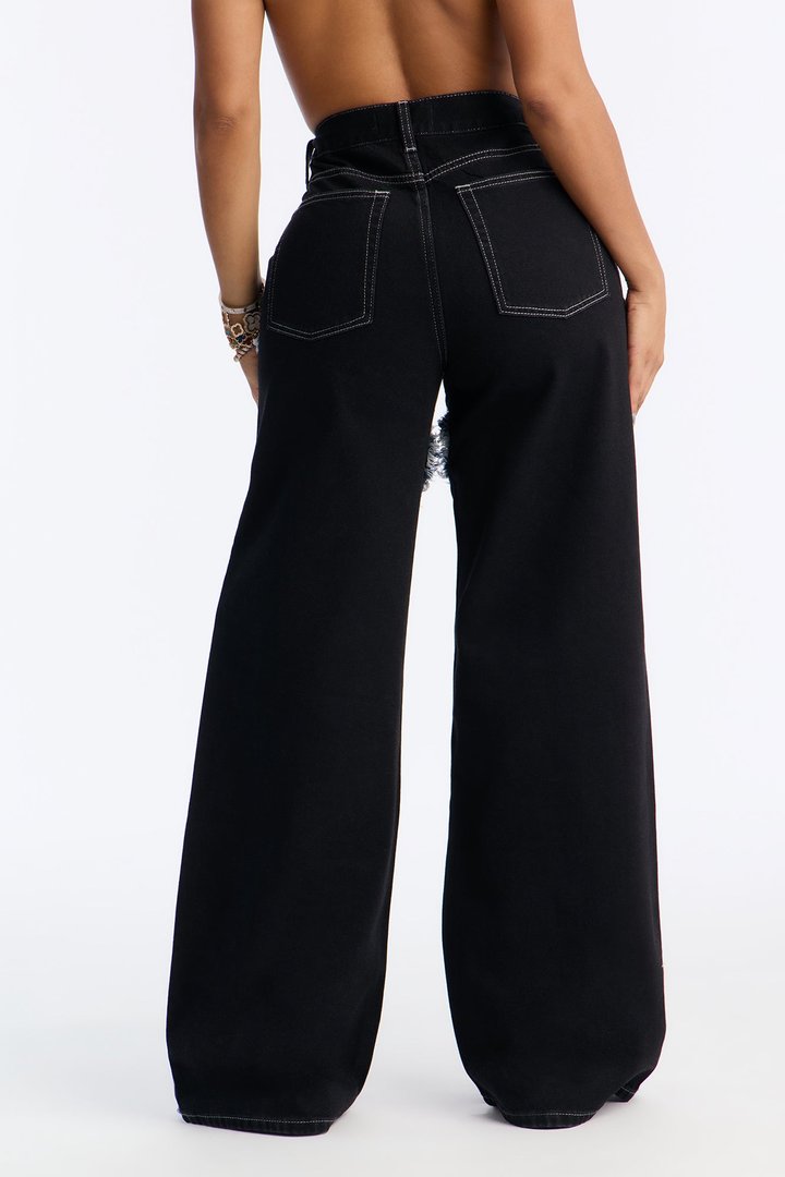 Home Town Hero Embellished Wide Leg Jeans - Black Wash