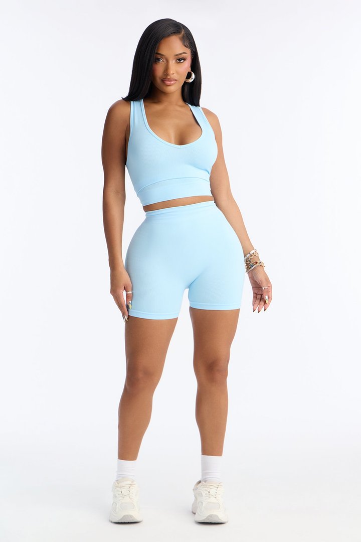 Allison Seamless Biker Short Set - Light Blue