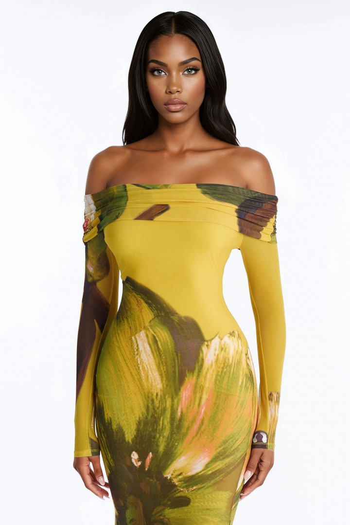 Jennifer Floral Mesh Maxi Dress - Yellow/combo