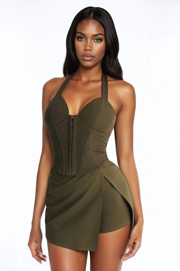 Monique Corset Halter Top - Olive