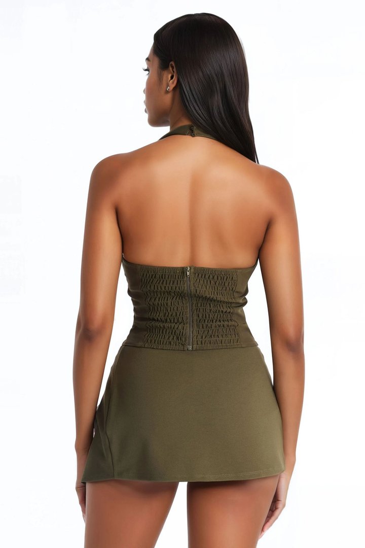Monique Corset Halter Top - Olive