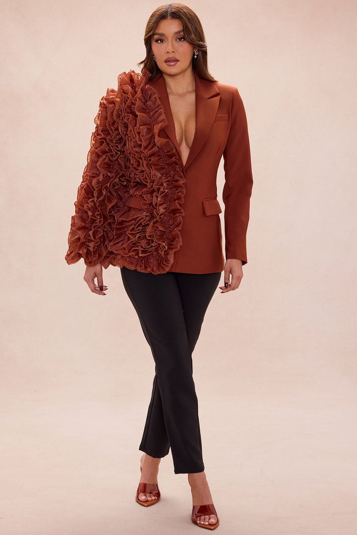 Camellia Ruffle Blazer - Brown