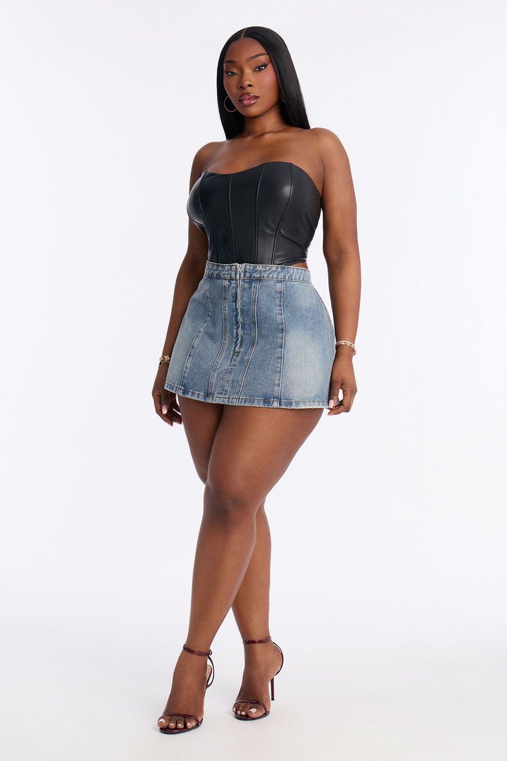 Lia Vintage Wash A-Line Denim Mini Skirt - Vintage Wash