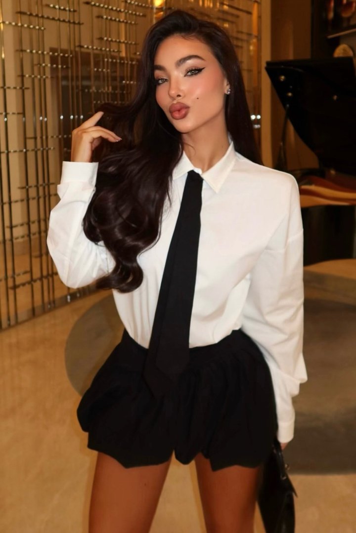 Always Proper Poplin Tie Shirt - White/Black