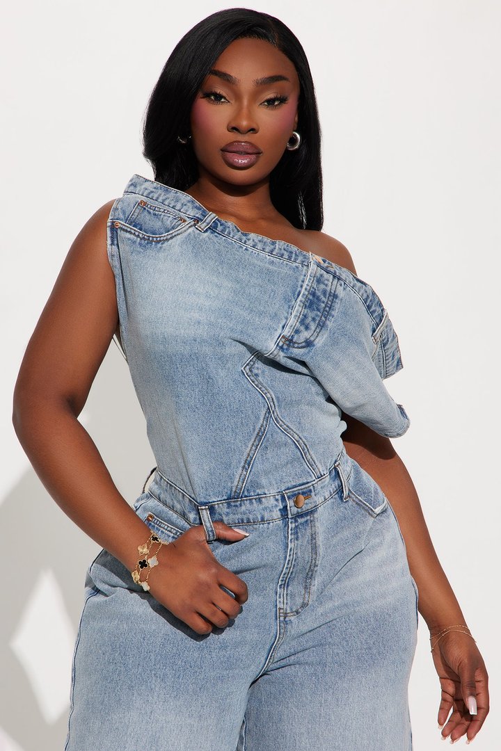 Dakota Denim Jort Romper - Light Wash
