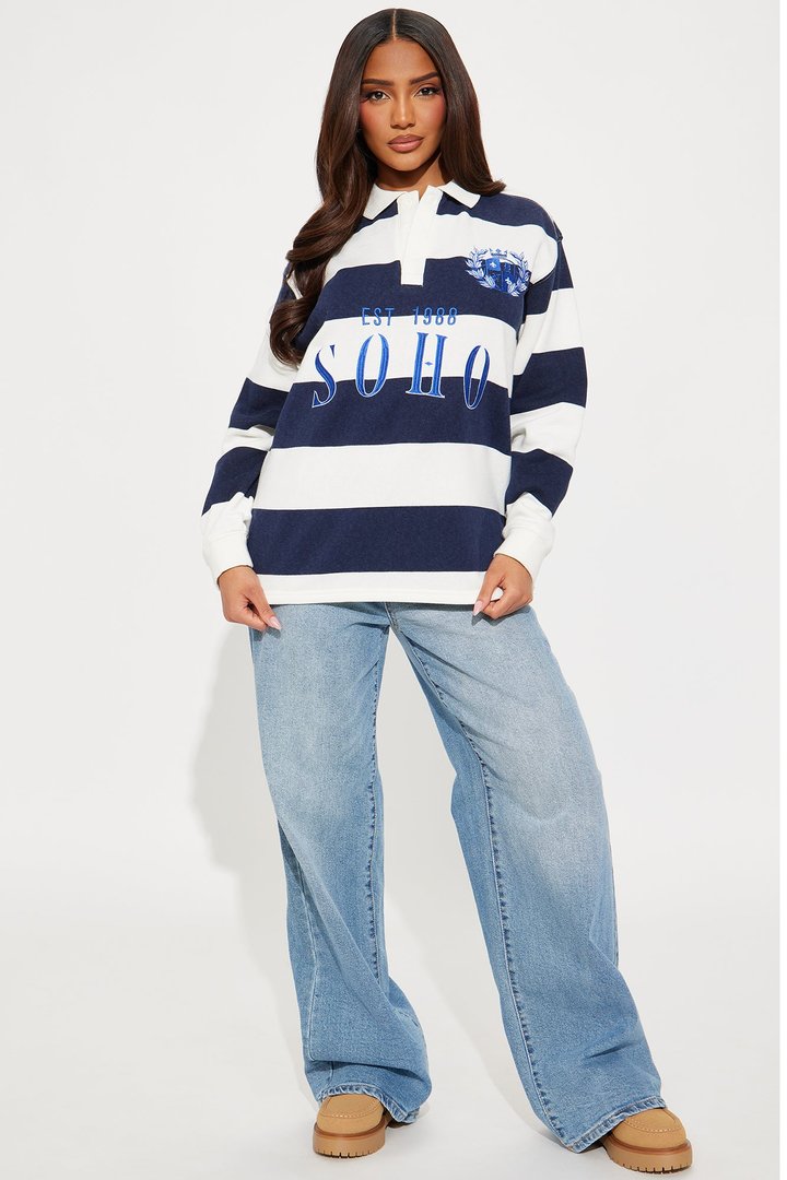 All Over The City Rugby Striped Polo - Navy/combo