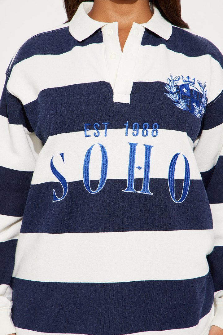 All Over The City Rugby Striped Polo - Navy/combo