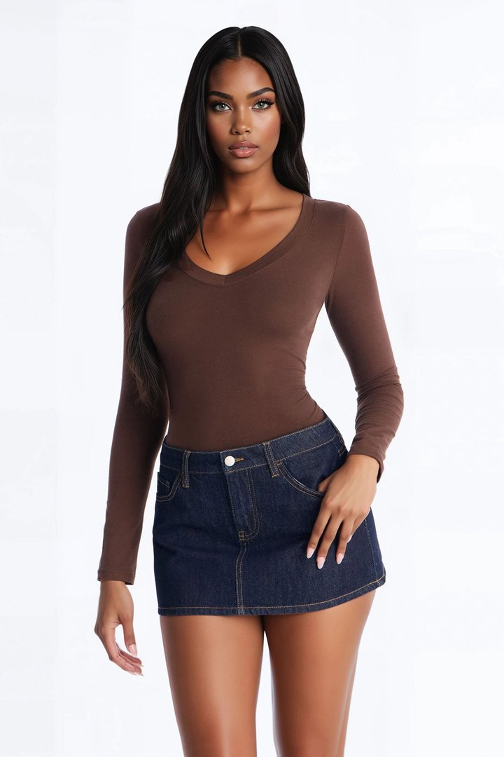 Sami V Neck Top - Brown