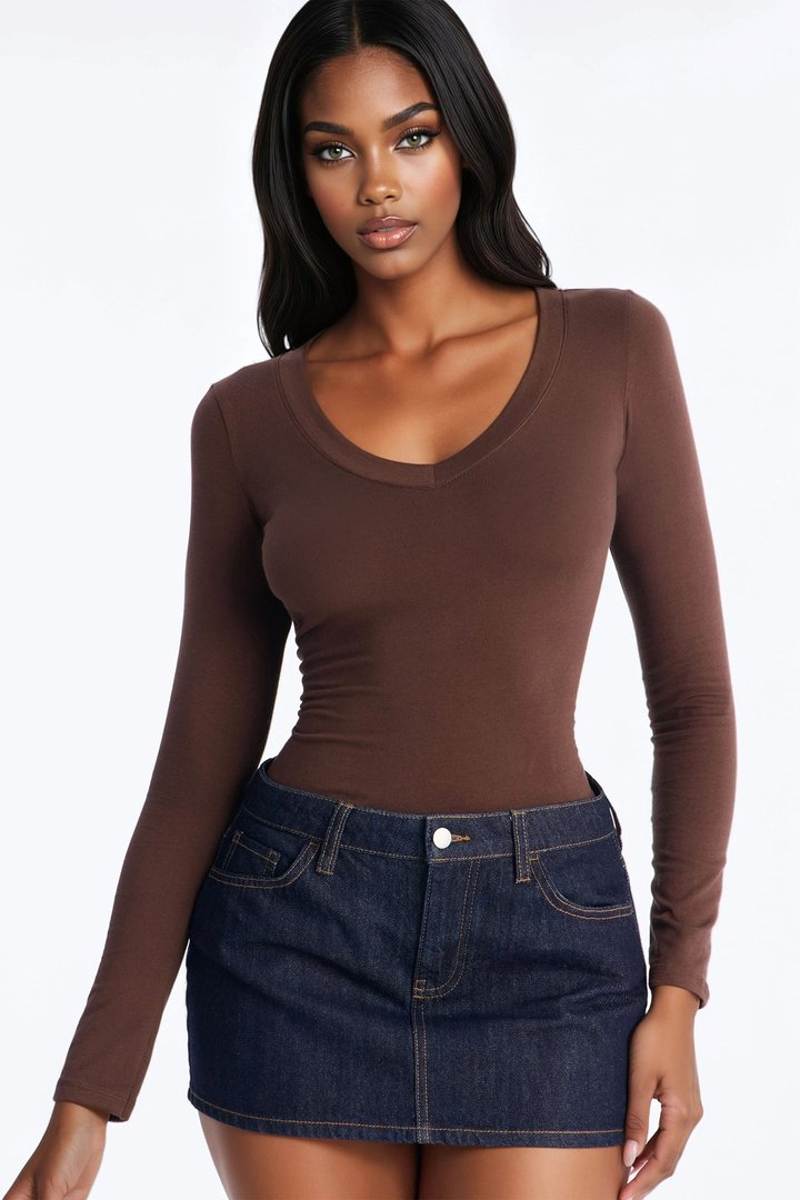 Sami V Neck Top - Brown