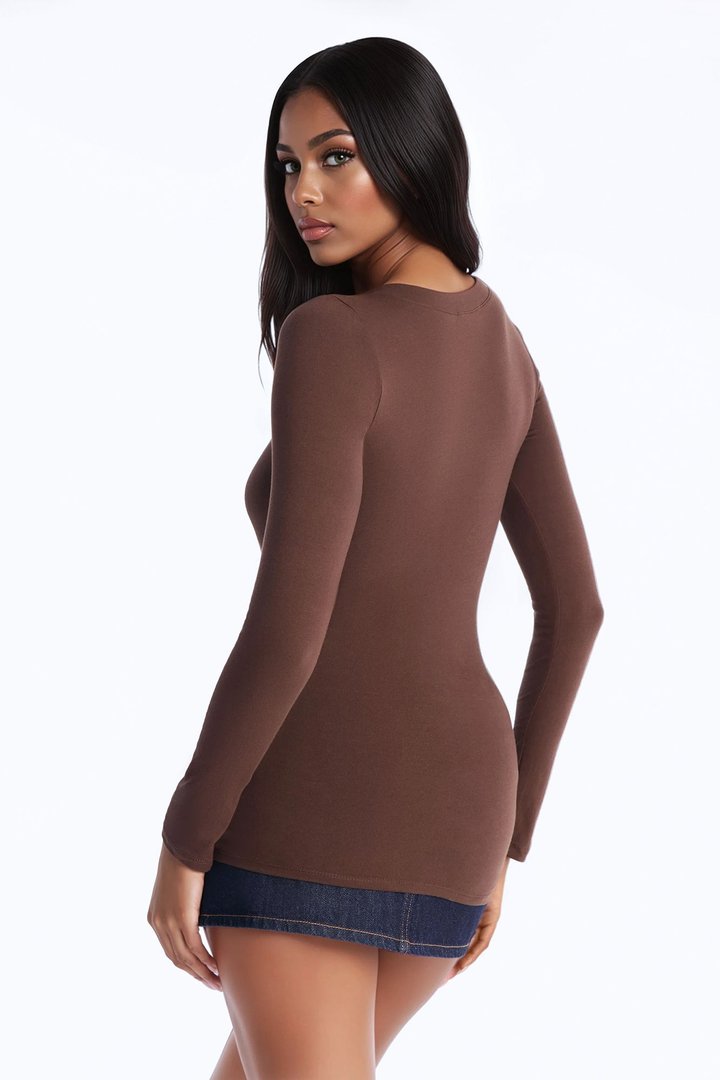 Sami V Neck Top - Brown