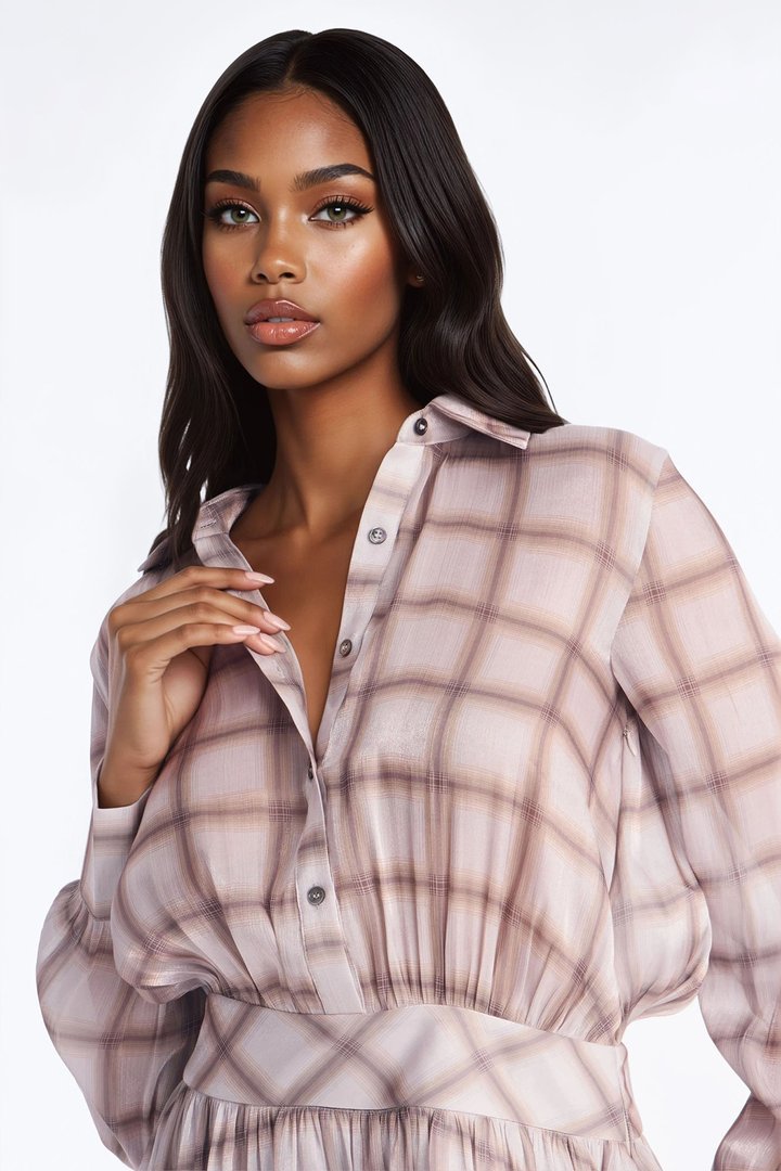 Dylan Plaid Organza Mini Dress - Slate Grey