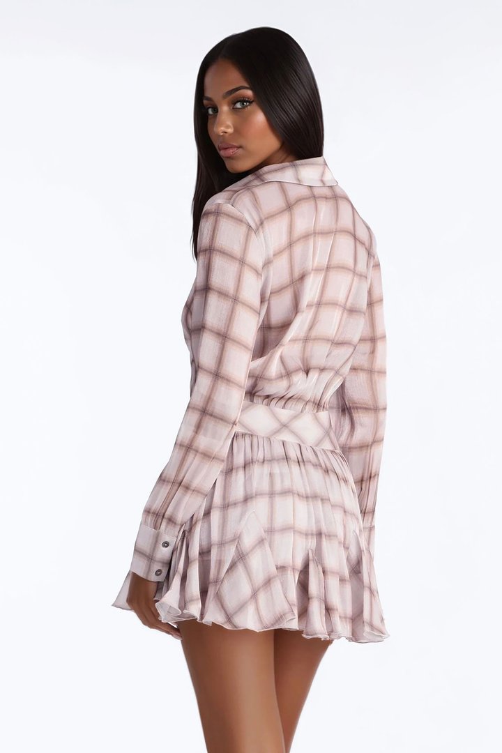 Dylan Plaid Organza Mini Dress - Slate Grey