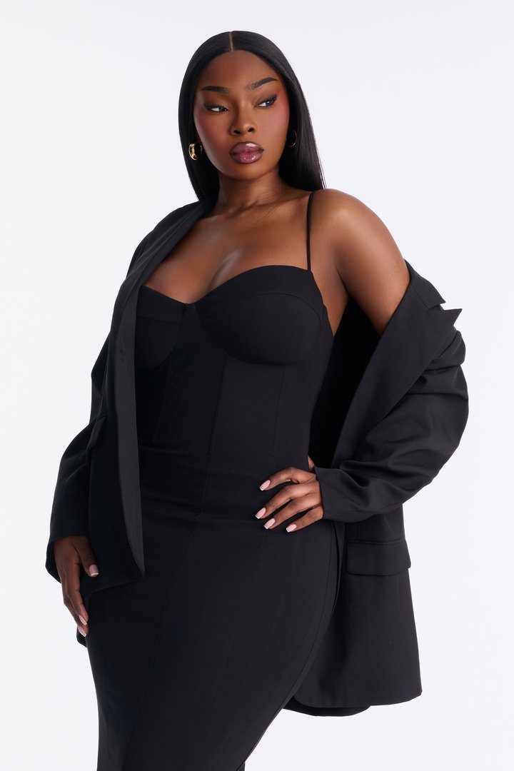 Albia Blazer Midi Dress Set - Black