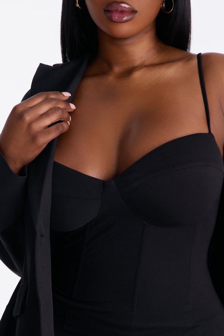 Albia Blazer Midi Dress Set - Black