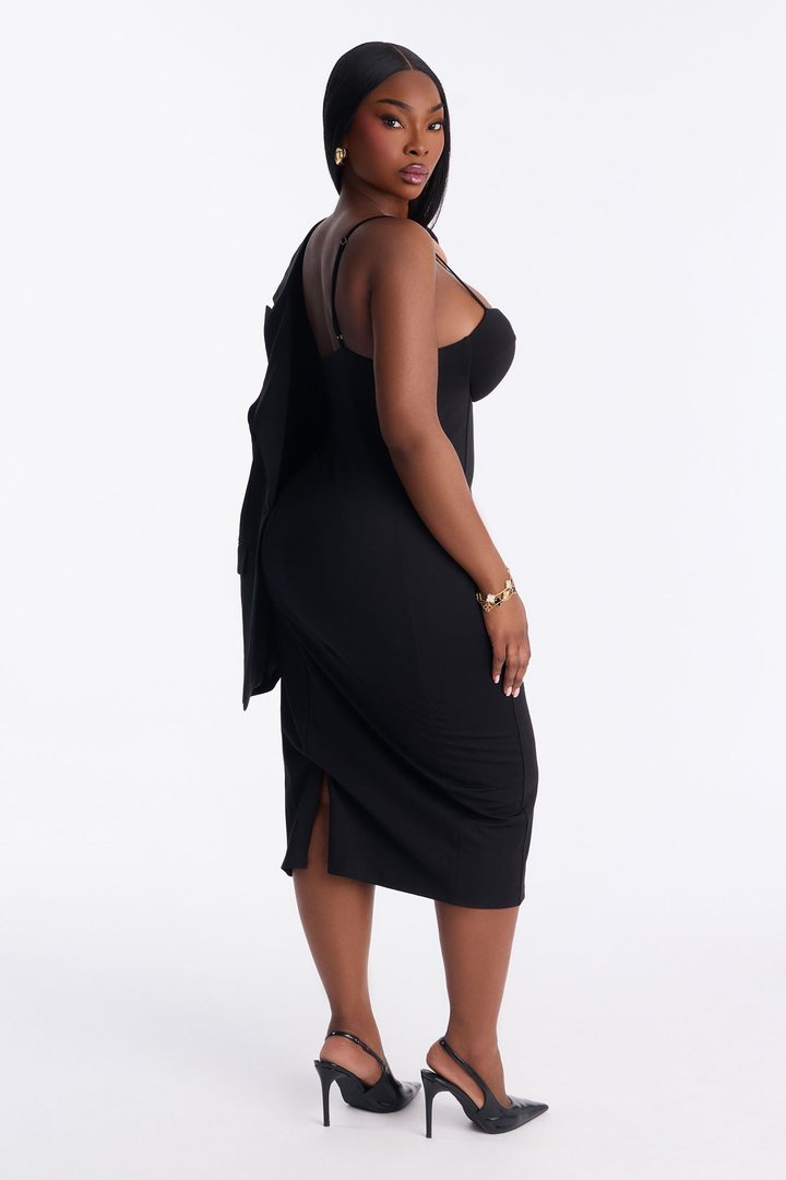 Albia Blazer Midi Dress Set - Black