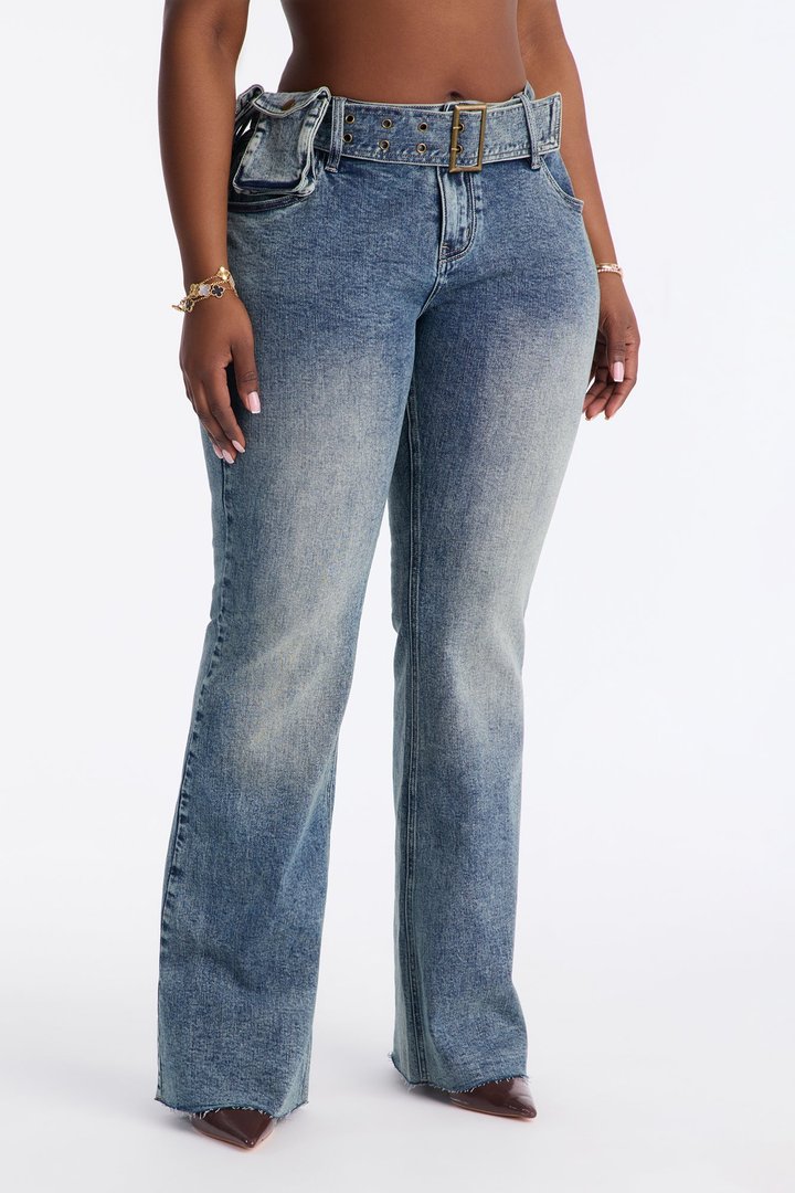 Moment Of Glory Low Rise Flare Jeans - Vintage Wash