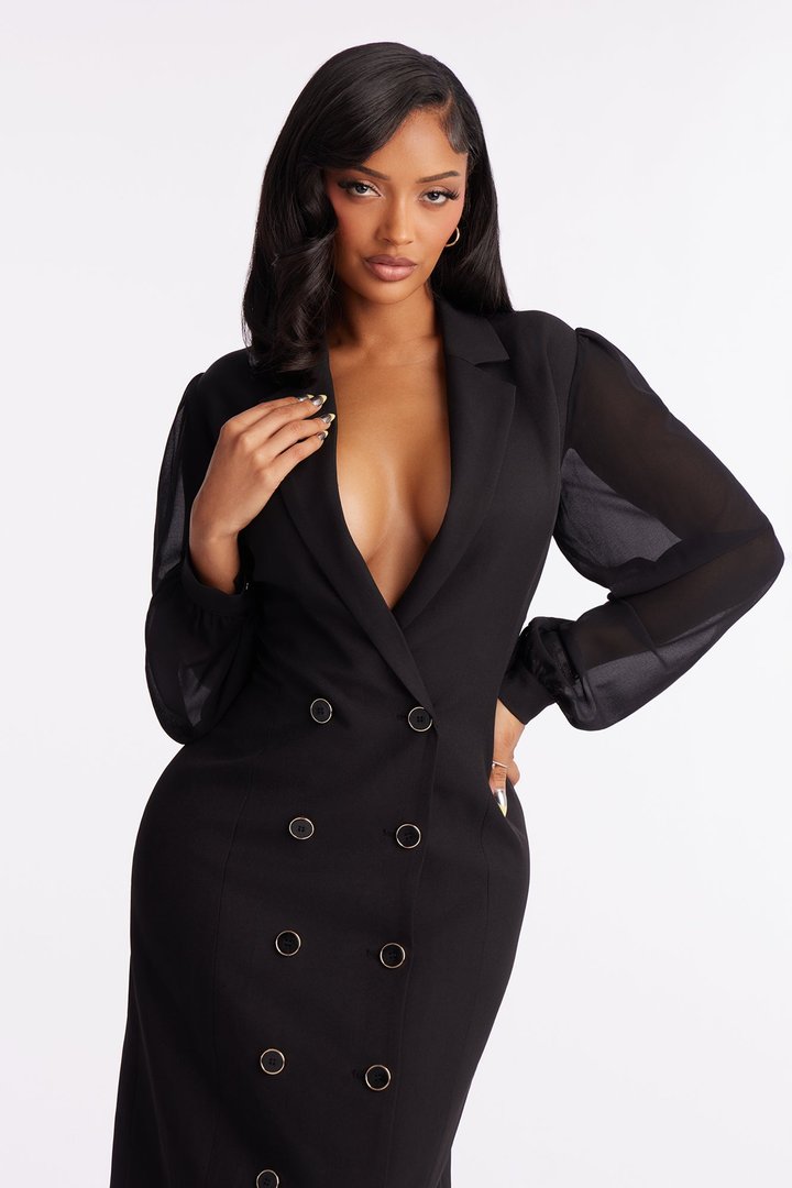 Standing On Business Blazer Midi Dress - Black