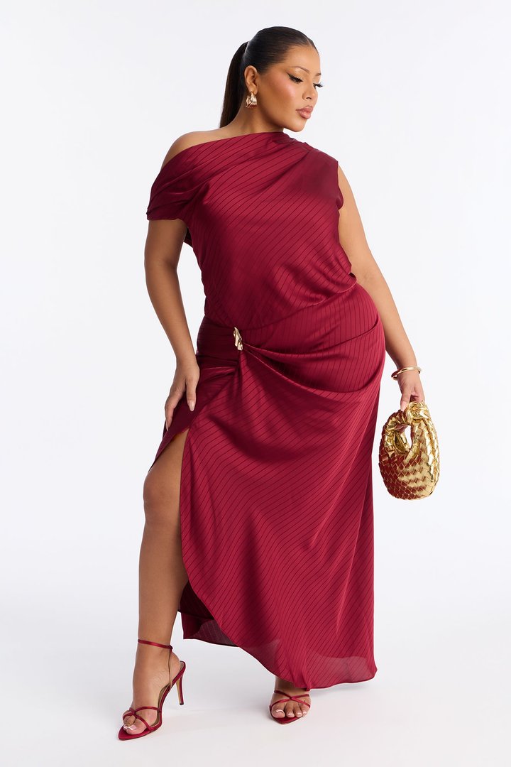 Deana Off Shoulder Satin Maxi Dress - Red