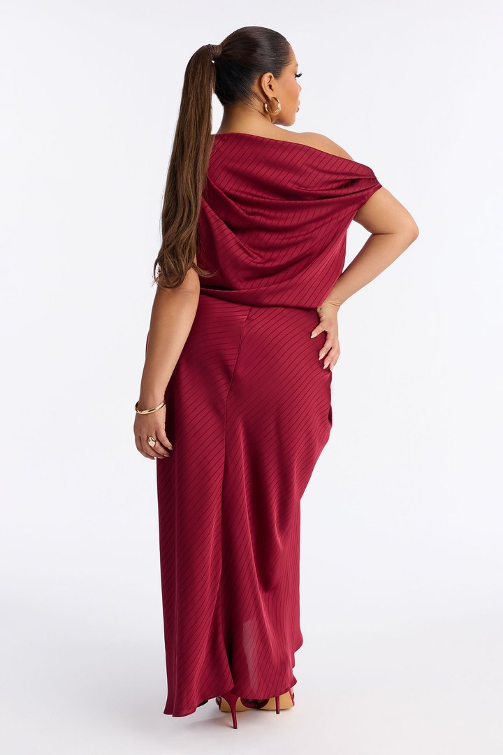 Deana Off Shoulder Satin Maxi Dress - Red