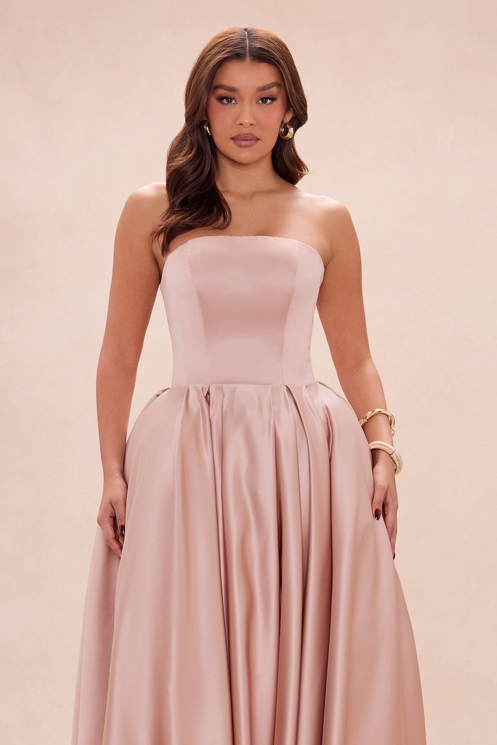 Invite Only Strapless Satin Gown - Mocha