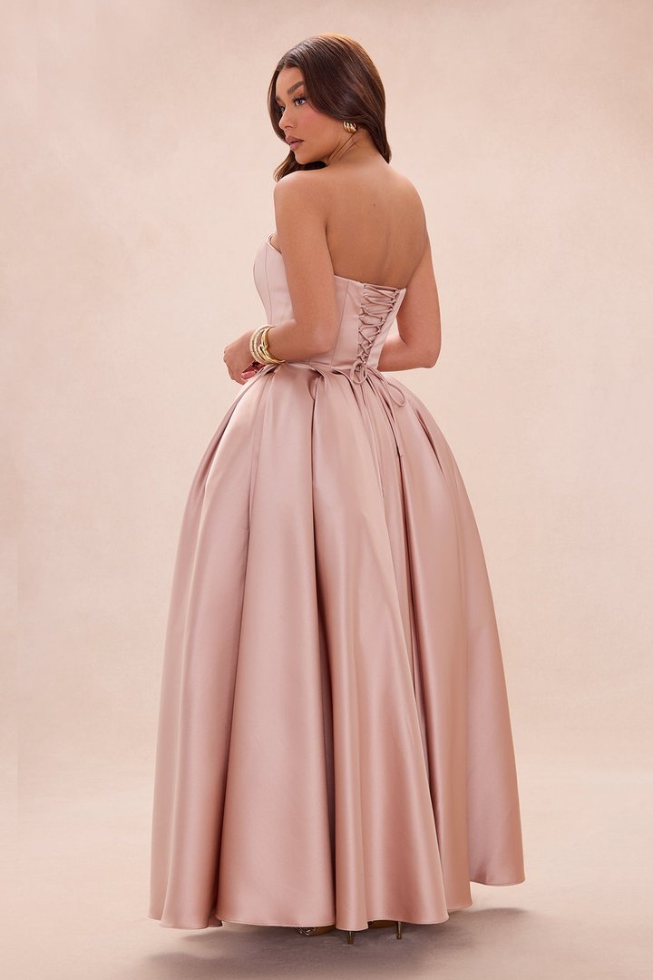Invite Only Strapless Satin Gown - Mocha