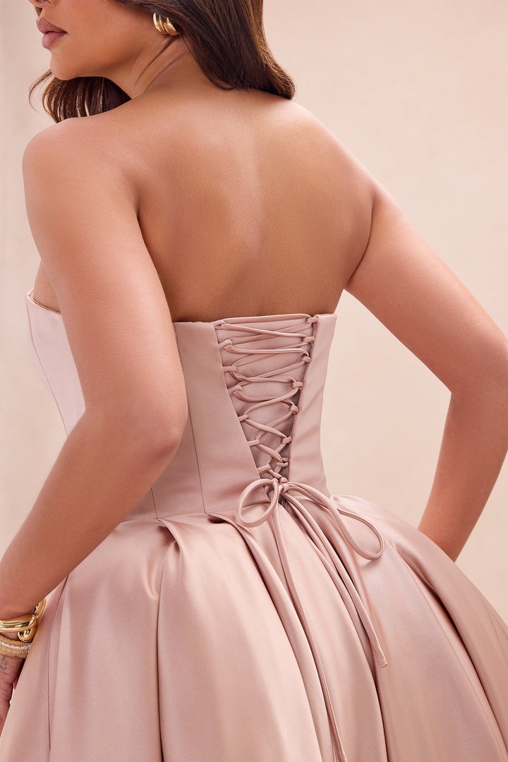 Invite Only Strapless Satin Gown - Mocha