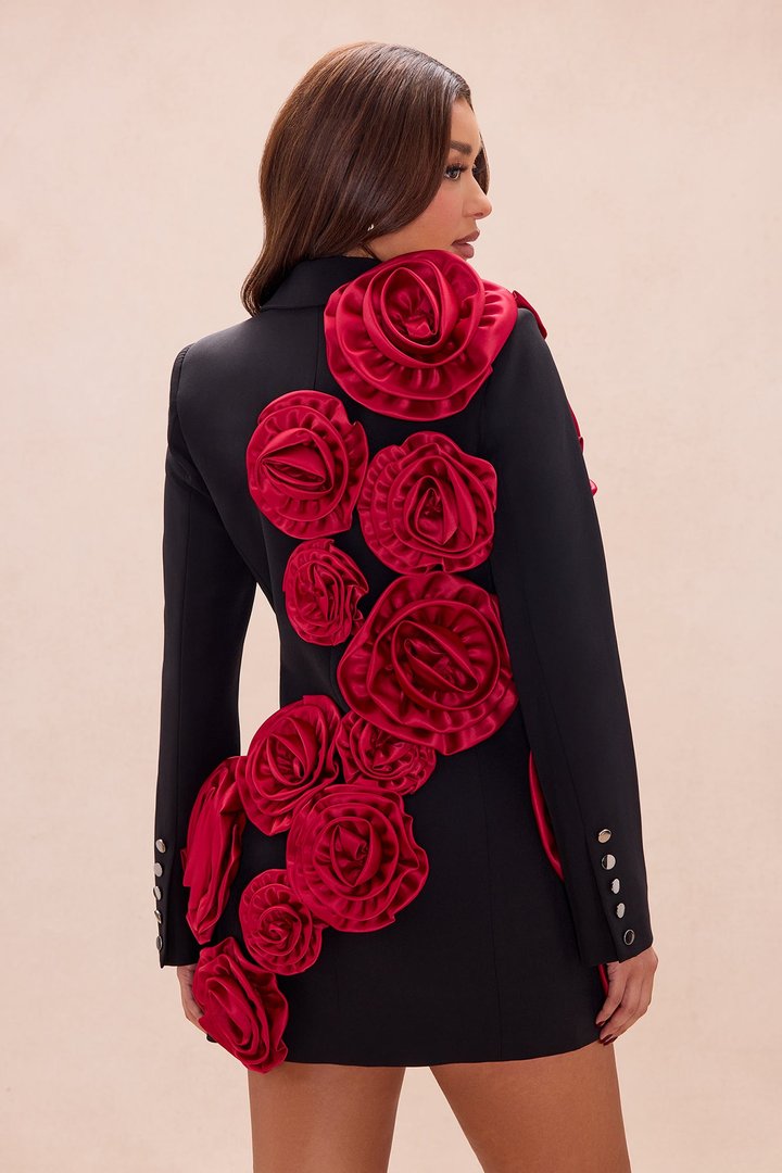 Brooklynn 3D Applique Blazer Mini Dress - Black/Red