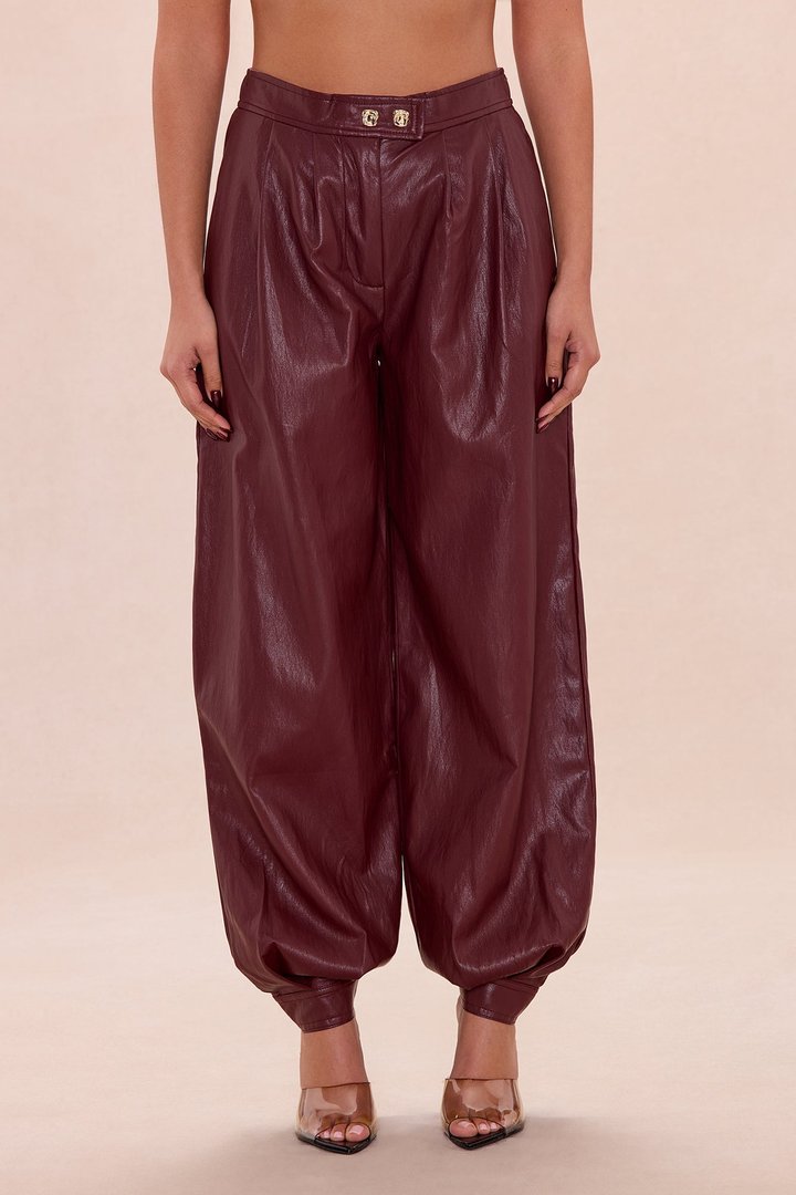 Mariella Faux Leather Balloon Pant - Burgundy