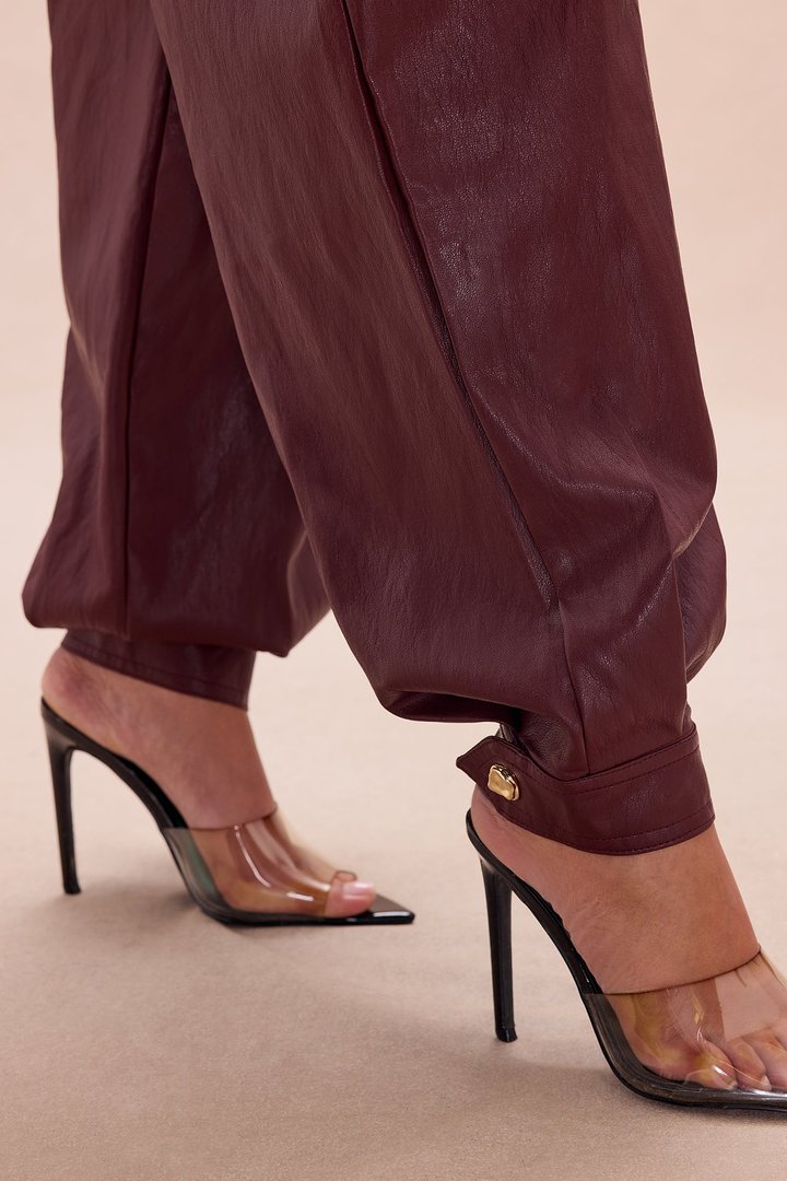 Mariella Faux Leather Balloon Pant - Burgundy