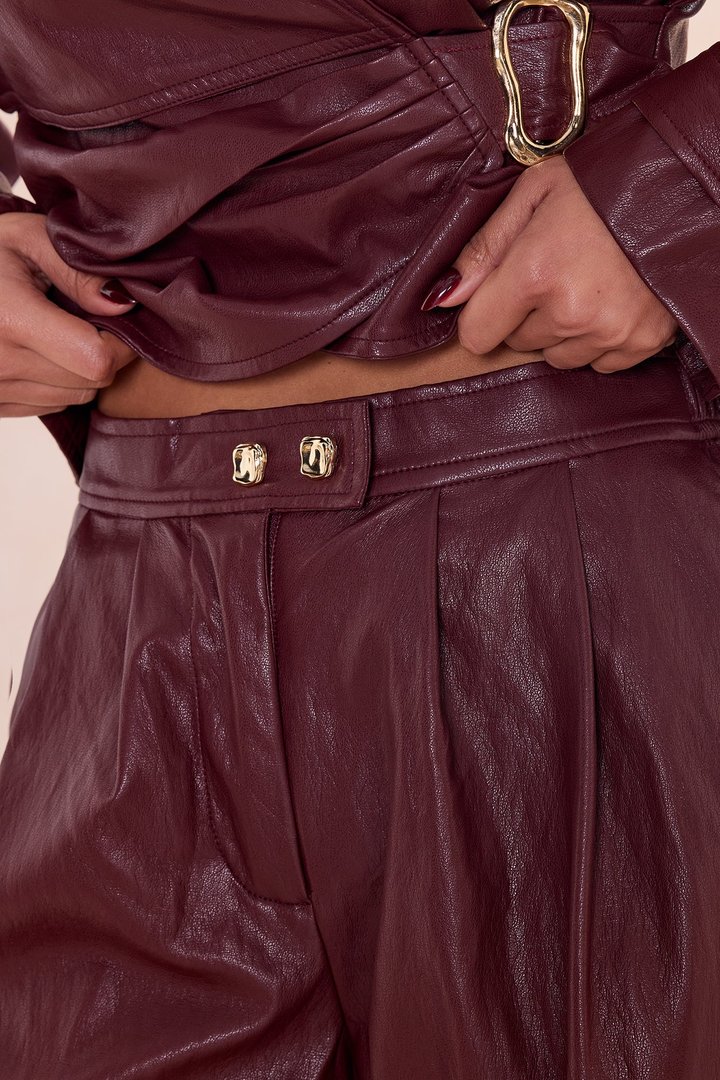 Mariella Faux Leather Balloon Pant - Burgundy