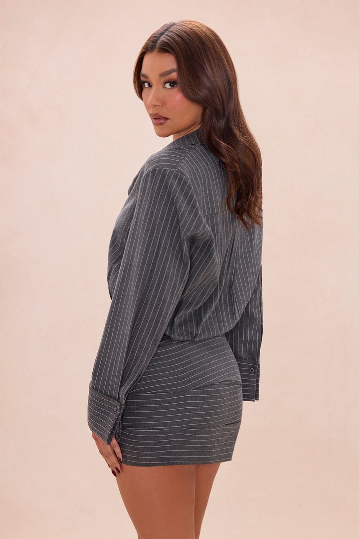 Maeve Collared Pinstripe Mini Dress - Grey