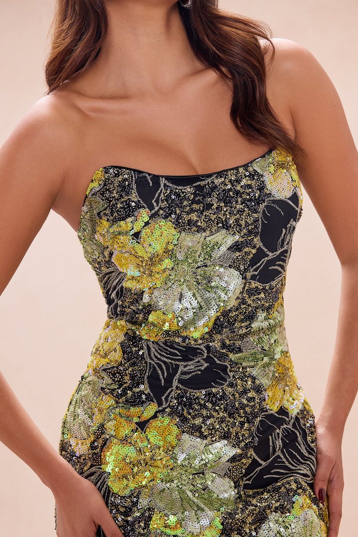 Kaylee Sequin Embroidered Maxi Dress - Yellow/combo