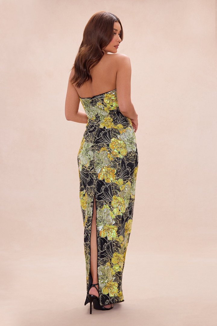 Kaylee Sequin Embroidered Maxi Dress - Yellow/combo