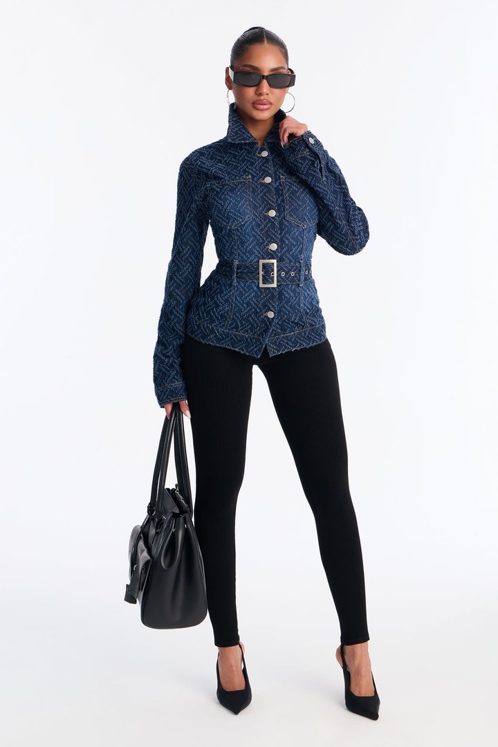 In A Maze Jaquard Denim Shacket - Dark Wash