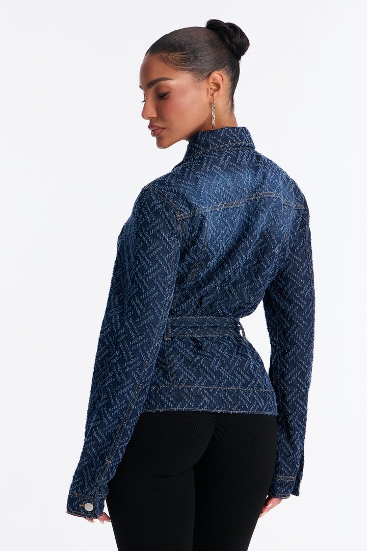 In A Maze Jaquard Denim Shacket - Dark Wash