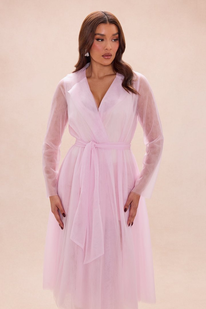 Karlee Belted Tulle Coat - Light Pink